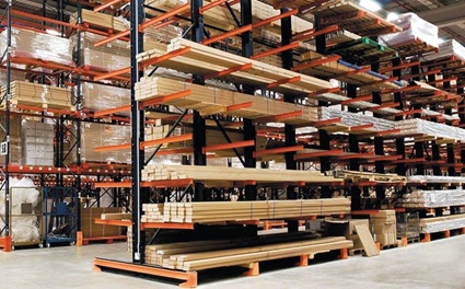 Cantilever Rack loaded with pallets in a warehouse