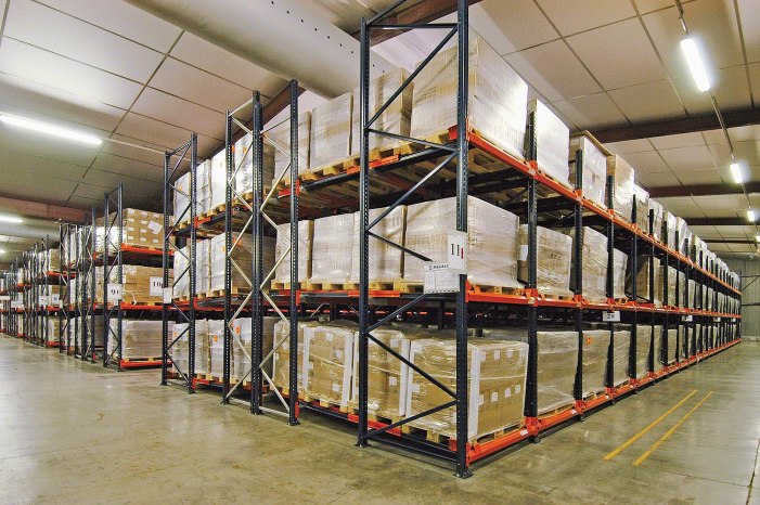 Pushback Rack loaded with pallets in a warehouse